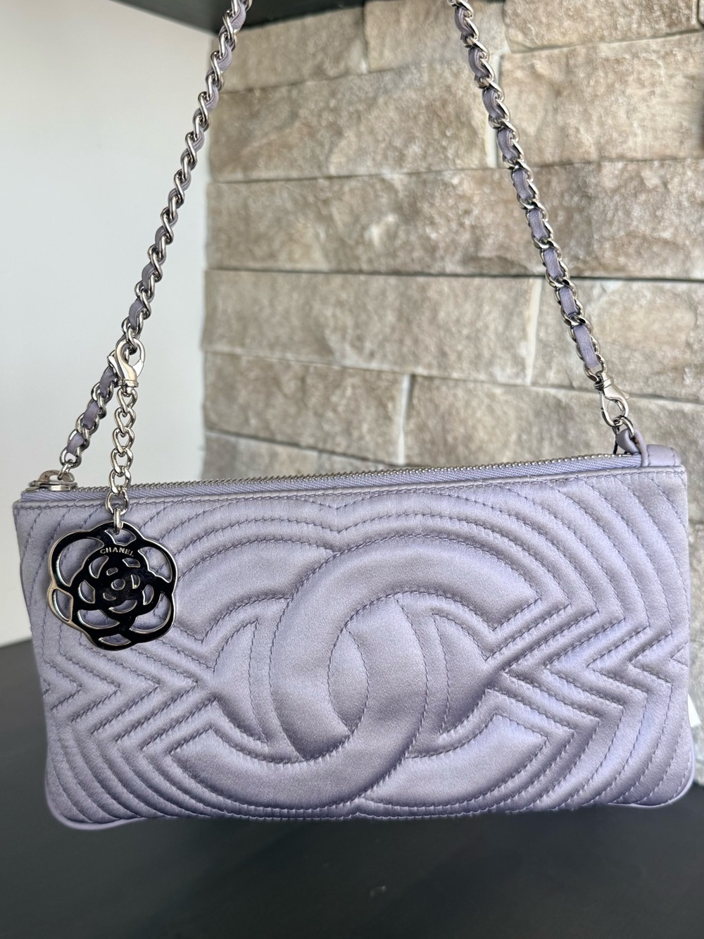 Chanel Satin Quilted CC Chain Shoulder Bag in Lavender